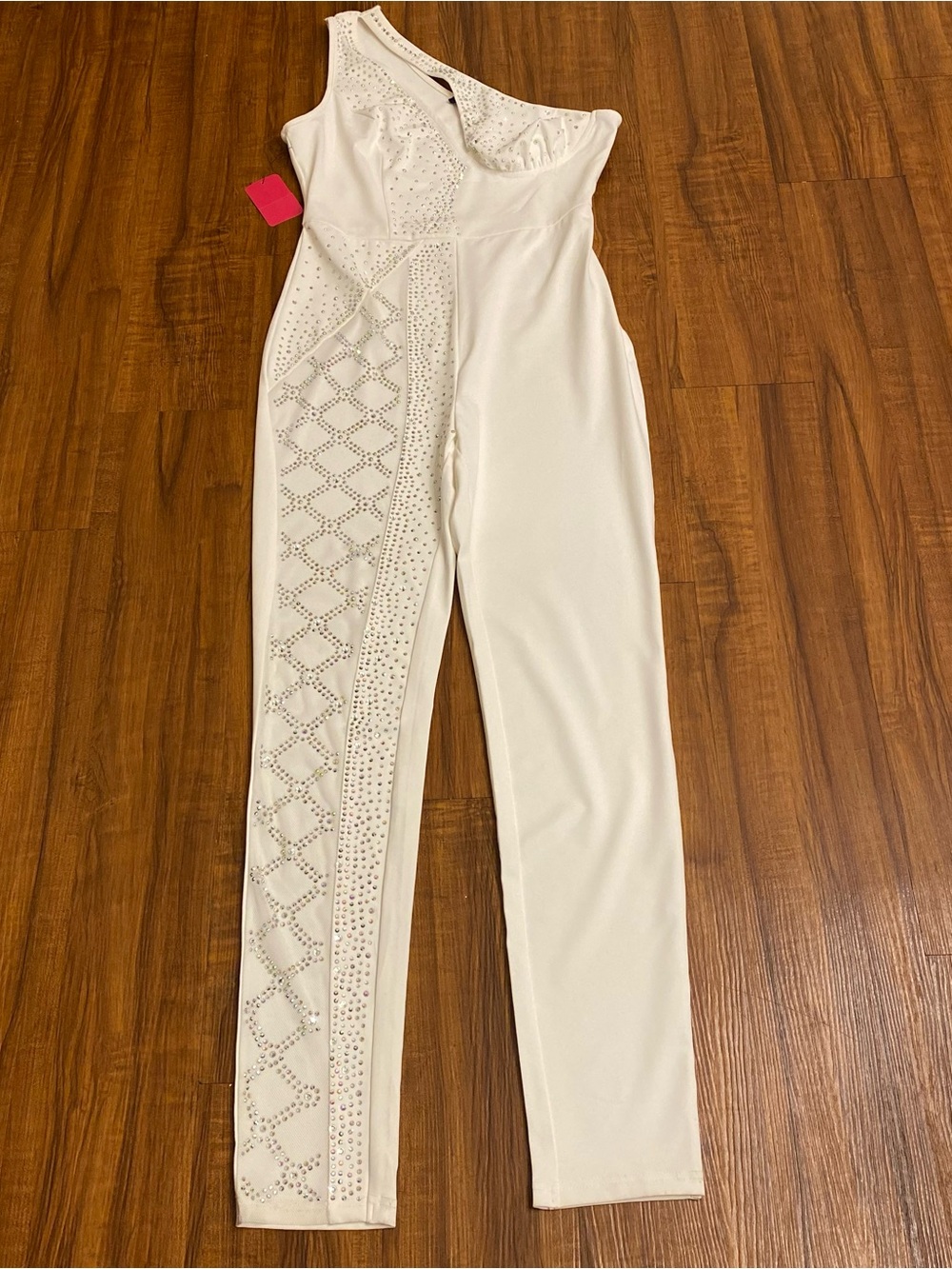 Ladies One Shoulder Rhinestone Jumpsuit Size Large